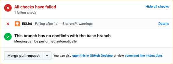 A screenshot of a test failure rendered on the Check Run's details screen