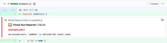 A screenshot of a style failure rendered directly in a GitHub Pull Request diff
